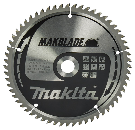 Afbeeldingen van Makita zaagblad - 190x20x2.0mm HM 60 Tands