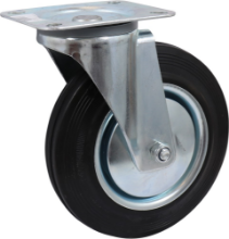 Afbeeldingen van Kelfort zwenkwiel - Ø200mm (205kg) - gegalvaniseerd met stalen velg, plaat en rollager zwart rubber loopvlak 