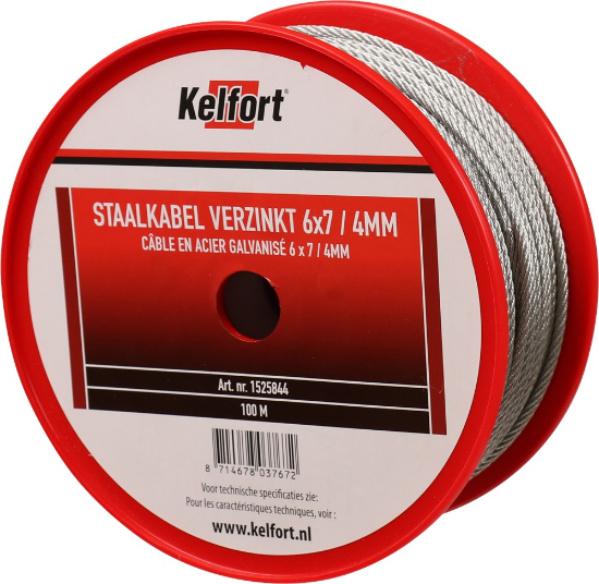 Afbeeldingen van Kelfort Staalkabel - 4mm 100 meter - 6x7 vlechtvorm gegalvaniseerd 