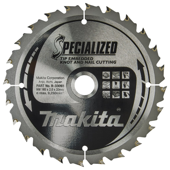 Afbeeldingen van Makita cirkelzaagblad - Ø165x20mm 24T 23° - voor hout met spijkers