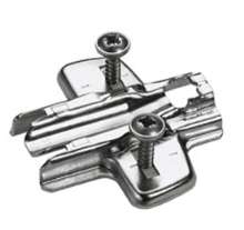 Afbeeldingen van Gepatenteerde kruismontageplaat 'Hettich Direkt' met geleidetappen en speciale schroeven, D = 0.0 mm, Ø 5 x 7,5, Afstand rijboring LR: 37, Hoogteverstelling: met slobgaten