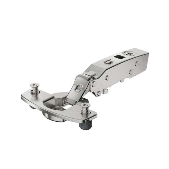 Afbeeldingen van Hettich Sensys scharnier voor dunne deuren, deurdikte vanaf 10 mm, met geïntegreerde demping (Sensys 8646i), vernikkeld, opliggend, openingshoek 110°, TH-boorbeeld 52 x 5,5 mm, met spreidpluggen (ø 10 x 8)