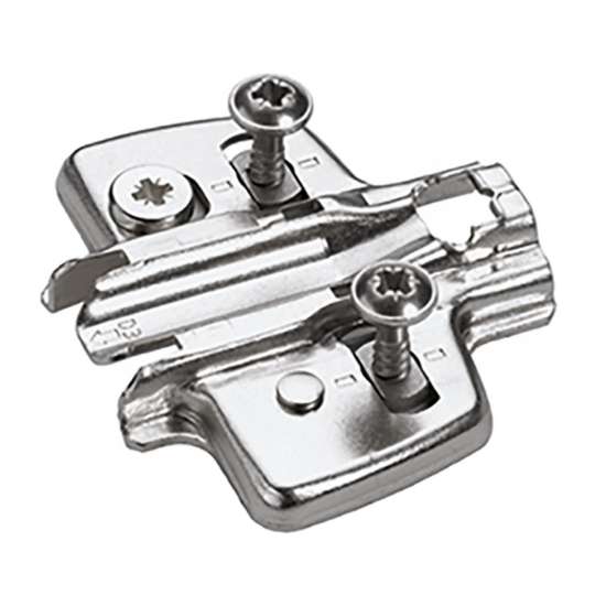 Afbeeldingen van Hettich Kruismontageplaat met directe hoogteverstelling, vernikkeld, Rijboring 37 x 32 mm, met spaanplaatschroeven (voor boringen ø 2,5 mm), dikte 0,0 mm