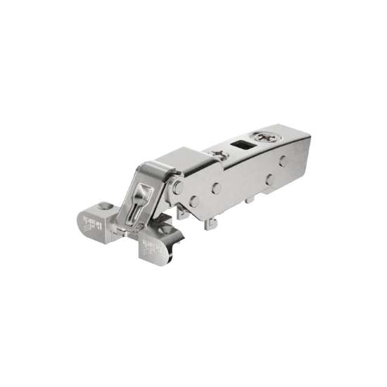 Afbeeldingen van Hettich Sensys scharnier voor aluminium frame met geïntegreerde demping (Sensys 8638i), vernikkeld, half opliggend, openingshoek 95°, voor schroefbevestiging (-)