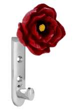Afbeeldingen van Siro Kapstokhaak metaal - boorafstand 25mm/L 124mm/H 64mm/B 65mm - chroom glanzend/ rood 