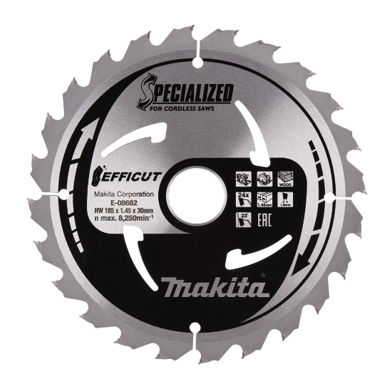 Afbeeldingen van Makita cirkelzaagblad Efficut E-08682 - Ø185x1.45x30mm 24T - voor hout