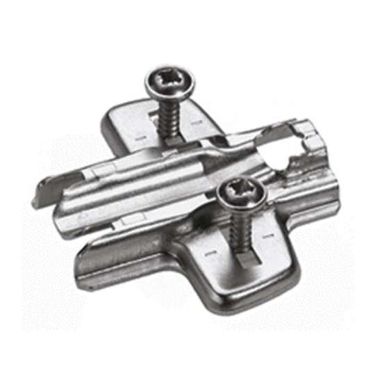 Afbeeldingen van Kruismontageplaat met spreidmoffen en speciale schroeven, D = 1.5 mm, Ø 5 x 12, Afstand rijboring LR: 37, Hoogteverstelling: met slobgaten