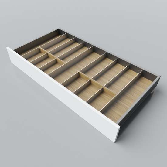 Afbeeldingen van Blum Bestekindeling met messenhouder Legrabox - corpusbreedte 950-1200 diepte 500mm - fineer eiken/aluminium OL.EA5010S1BEST