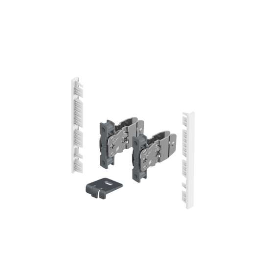 Afbeeldingen van Hettich AvanTech YOU Set verbinders voor inliggend front om zelf op maat te maken, te gebruiken met ladezijwand, systeemhoogte  101,  wit