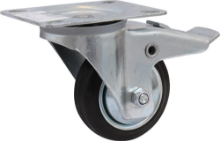 Afbeeldingen van Kelfort zwenkwiel - Ø80mm (50kg) - gegalvaniseerd met stalen velg, plaat en rollager met rem zwart/rubber loopvlak 