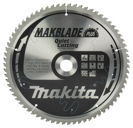 Afbeeldingen van Makita afkortzaagblad B-32568 - Ø305x30x2,5mm 70 tands 0° - voor hout