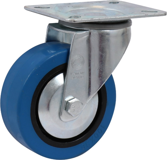 Afbeeldingen van Kelfort Zwenkwiel - Ø100mm (140kg) - Blauw met Rollager gegalvaniseerd 