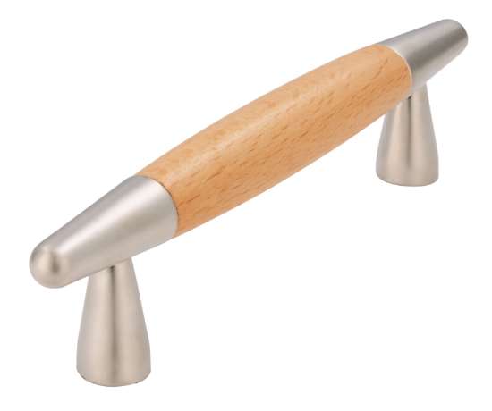 Afbeeldingen van Siro Meubelgreep hout - boorafstand 96mm/L 133mm/H 32mm/B 14mm beuken/nikkel 