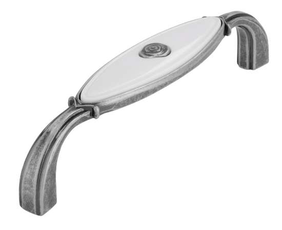 Afbeeldingen van Siro Meubelgreep metaal - boorafstand 96mm/L 106mm/H 26mm/B 20mm antiek zilver/wit 