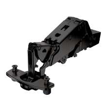 Afbeeldingen van Hettich Sensys groothoekscharnier, zonder insprong, met geïntegreerde demping (Sensys 8657i), in obsidiaanzwart, opliggend, openingshoek 165°, TH-boorbeeld 52 x 5,5 mm, met spreidpluggen (ø 10 x 11)