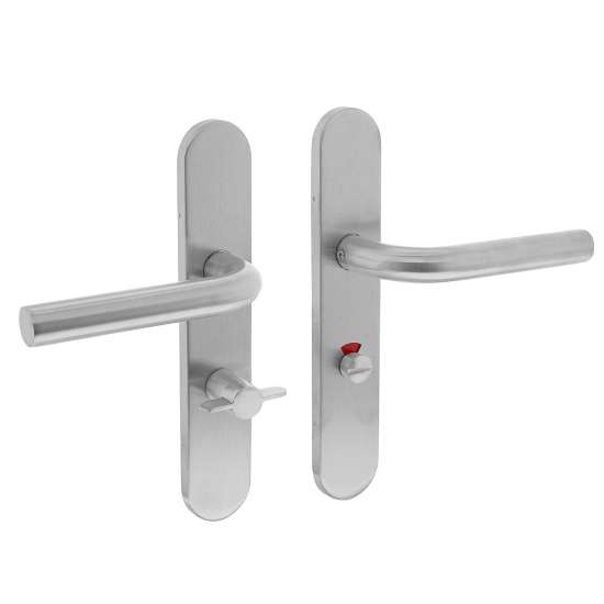 Afbeeldingen van INTERSTEEL Deurkruk Recht op op schild toilet-/badkamersluiting 63 mm rvs geborsteld 1296