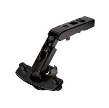 Afbeeldingen van Hettich Scharnier voor hoekkastvouwdeuren veerloos (Intermat 9930), in obsidiaanzwart, opliggend, Openingshoek 50° / 65°, TH-boorbeeld 52 x 5,5 mm, met spreidpluggen (ø 10 x 11)