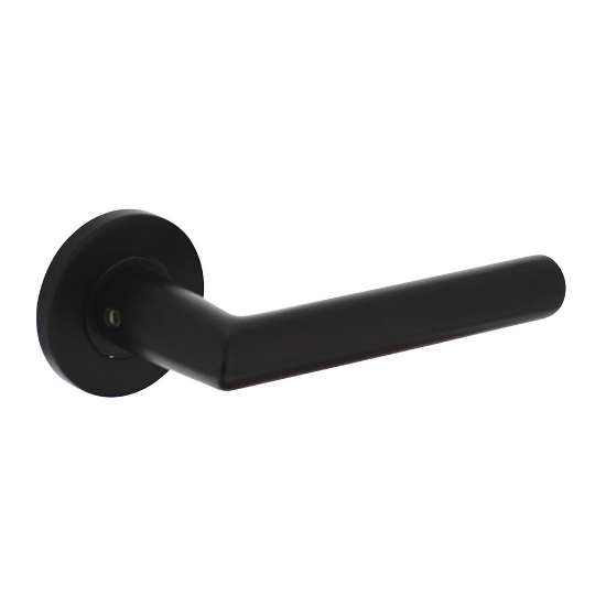 Afbeeldingen van INTERSTEEL Deurkruk Hoek 90° op ronde rozet ø55x8mm aluminium zwart 0103