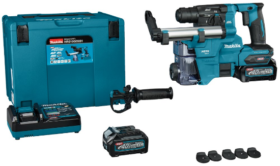 Afbeeldingen van Makita accu combihamer HR010GD201 XGT 40V Max 2x2,5 Ah accu - inclusief snellader en stofafzuiging in Mbox