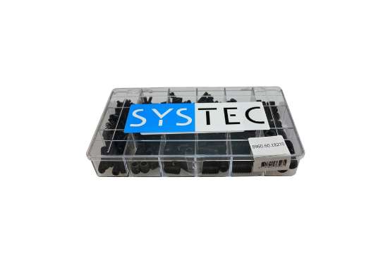 Afbeeldingen van Systec assortimentsdoos stelschroef - 18 vaks 8x30mm - 473 stuks koploos blank