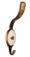 Afbeeldingen van Siro Kapstokhaak metaal - boorafstand 24mm/L 158mm/H 65mm/B 34mm antiek messing/ beige 