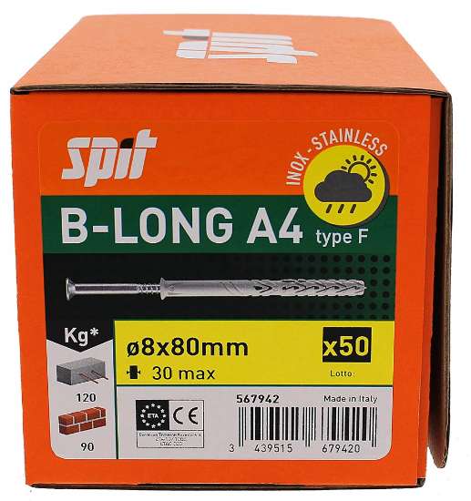 Afbeeldingen van Spit constructieplug b-long F - Ø8x80/30mm - inox A4