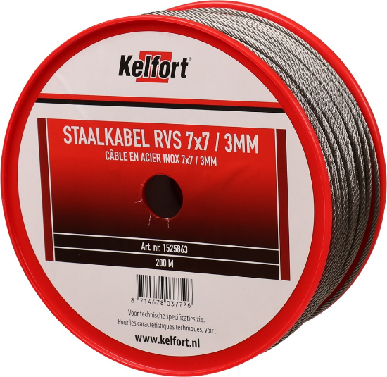 Afbeeldingen van Kelfort Staalkabel - 3mm 200 meter - 7x7 vlechtvorm RVS 