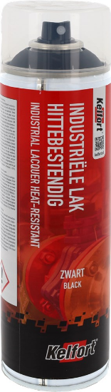 Afbeeldingen van Kelfort spuitverf zwart mat hittebest. 500ml