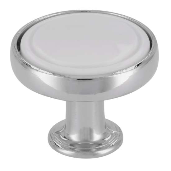 Afbeeldingen van Siro Meubelknop metaal - L 30mm/H 25mm/B 30mm chroom glanzend/wit 