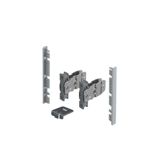 Afbeeldingen van Hettich AvanTech YOU Set verbinders voor inliggend front om zelf op maat te maken, te gebruiken met ladezijwand, systeemhoogte  101,  zilver