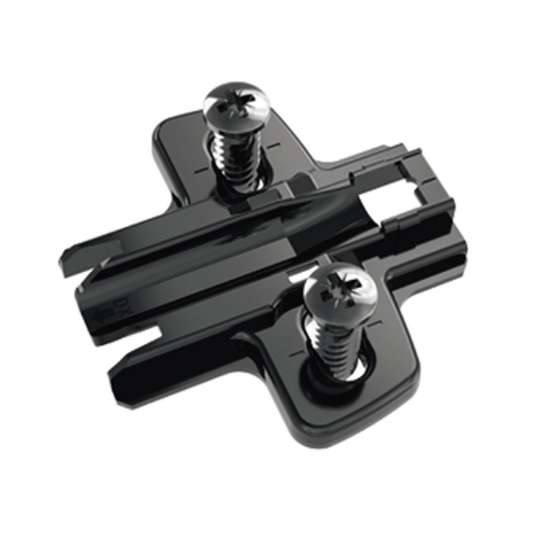 Afbeeldingen van Hettich Kruismontageplaat met hoogteverstelling m.b.v. slobgat, in obsidiaanzwart, Rijboring 37 x 32 mm, met euroschroeven (voor boringen ø 5 x 12 mm), dikte 3,0 mm