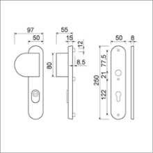 Afbeeldingen van Ami Veiligheidslangschild 250/50/15 Rotaveer Deurkruk 386 / Deurduwer 90/83 Linkswijzend - KT72 - F1 