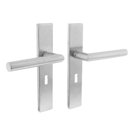 Afbeeldingen van INTERSTEEL Deurkruk Hoek 90° op rechthoekig schild sleutelgat 56 mm rvs geborsteld 1307