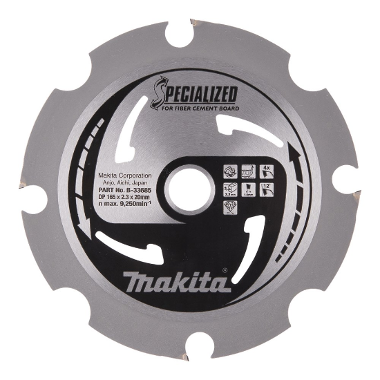Afbeeldingen van Makita pcd zaagblad - Ø165x20x2.3mm PCD 4 Tands 12° - voor vezelcementplaten