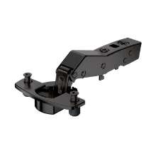 Afbeeldingen van Hettich Sensys hoekscharnier W30 met geïntegreerde demping (Sensys 8639i W30), in obsidiaanzwart, opliggend, openingshoek 95°, TH-boorbeeld 52 x 5,5 mm, met spreidpluggen (ø 10 x 11)