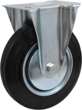 Afbeeldingen van Kelfort bokwiel - Ø200mm (205kg) - gegalvaniseerd met stalen velg, plaat en rollager zwart rubber loopvlak 