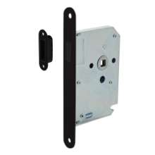 Afbeeldingen van INTERSTEEL Woningbouw magneet slot, voorplaat afgerond zwart, 20x175, doorn 50mm incl. sluitplaat/kom 9572