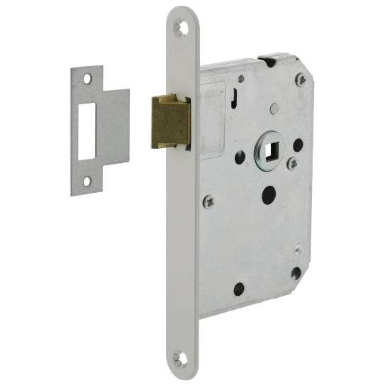 Afbeeldingen van INTERSTEEL Woningbouw loopslot, voorplaat afgerond wit gelakt, 20x175, doorn 50mm incl. sluitplaat Industriever 9544