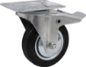Afbeeldingen van Kelfort zwenkwiel - Ø100mm (70kg) - gegalvaniseerd met stalen velg, plaat en rollager met rem zwart/rubber loopvlak 