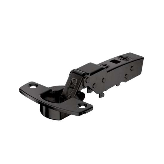 Afbeeldingen van Hettich Sensys 110°-scharnier veerloos (Sensys 8675), in obsidiaanzwart, half opliggend, openingshoek 110°, TH-boorbeeld 52 x 5,5 mm, voor schroefbevestiging (-)
