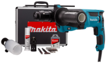 Afbeeldingen van Makita Combihamer HR2631FTX4 - 230V 800Watt - Inclusief verwisselbare boorkop en 5 delige boor/-beitelset in zwart aluminium koffer