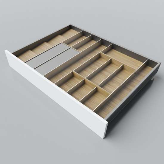 Afbeeldingen van Blum Bestekindeling met foliehouders Legrabox - corpusbreedte 900-1000mm diepte 650mm - fineer eiken/aluminium OL.EA6590S4BEST