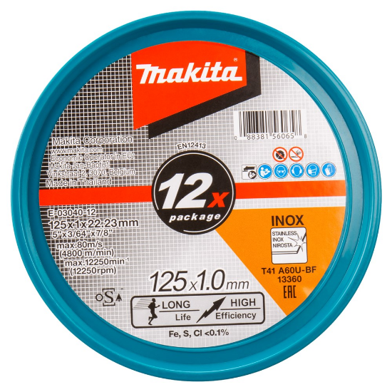 Afbeeldingen van Makita Doorslijps. 125X1.0mm RVS 12st E-03040-12
