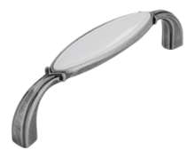 Afbeeldingen van Siro Meubelgreep metaal - boorafstand 96mm/L 106mm/H 25mm/B 20mm antiek zilver/wit 