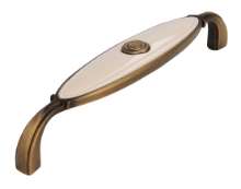 Afbeeldingen van Siro Meubelgreep metaal - boorafstand 128mm/L 138mm/H 27mm/B 23mm antiek messing/ beige 