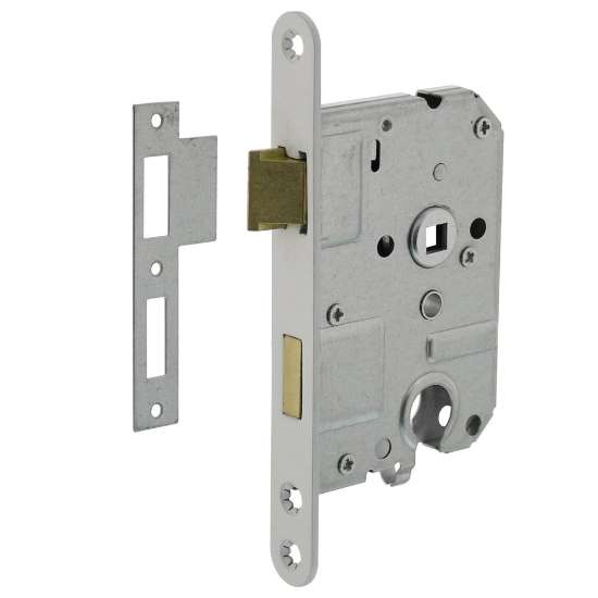 Afbeeldingen van INTERSTEEL Woningbouw cilinder dag- en nachtslot 55mm, voorplaat afgerond wit gelakt, 20x175, doorn 50mm incl. 9544