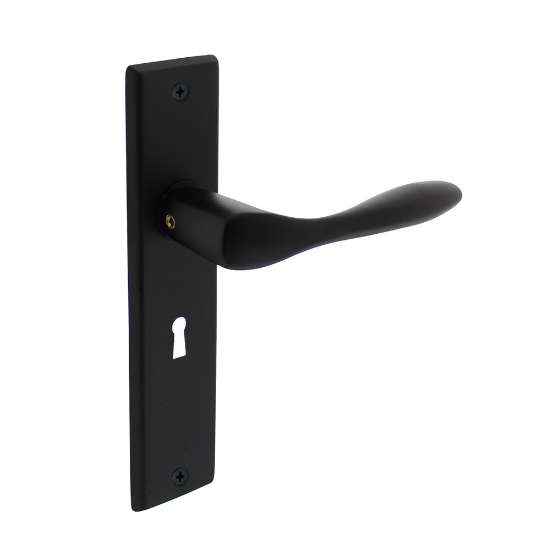 Afbeeldingen van INTERSTEEL Deurkruk Banaan met schild 181x41x7mm sleutelgat 56mm mat zwart 0201