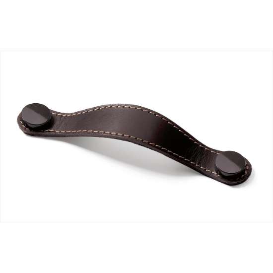 Afbeeldingen van Hettich Greep Gela, boorafstand 128, L 150 mm, B 26 mm, H 3 mm, donkerbruin leer