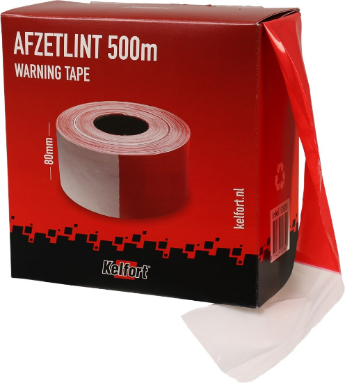 Afbeeldingen van Kelfort afzetband - 80mm 500 meter - rood/wit