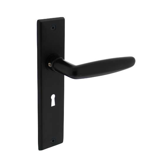 Afbeeldingen van INTERSTEEL Deurkruk Sophie met schild 181x41x7mm sleutelgat 56mm mat zwart 0225